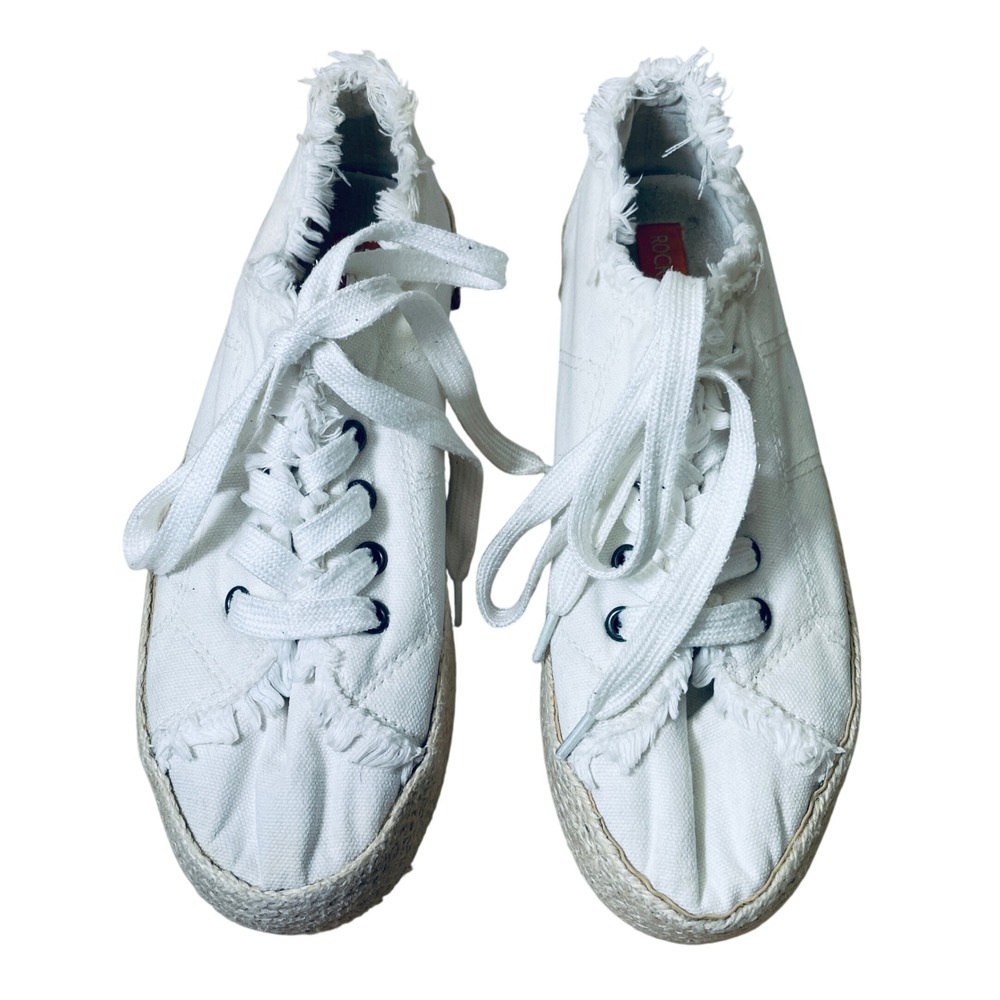 Rocket Dog White Canvas Frayed Espadrille Platform Sneakers Women's 9